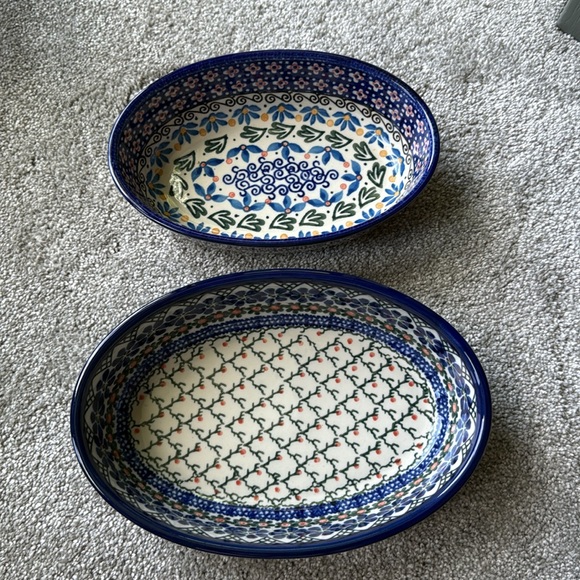 Ceramika Artystyczna- Colorful Ceramic Oval Dishes, Hand Made in Poland Set of 2 - Picture 10 of 11